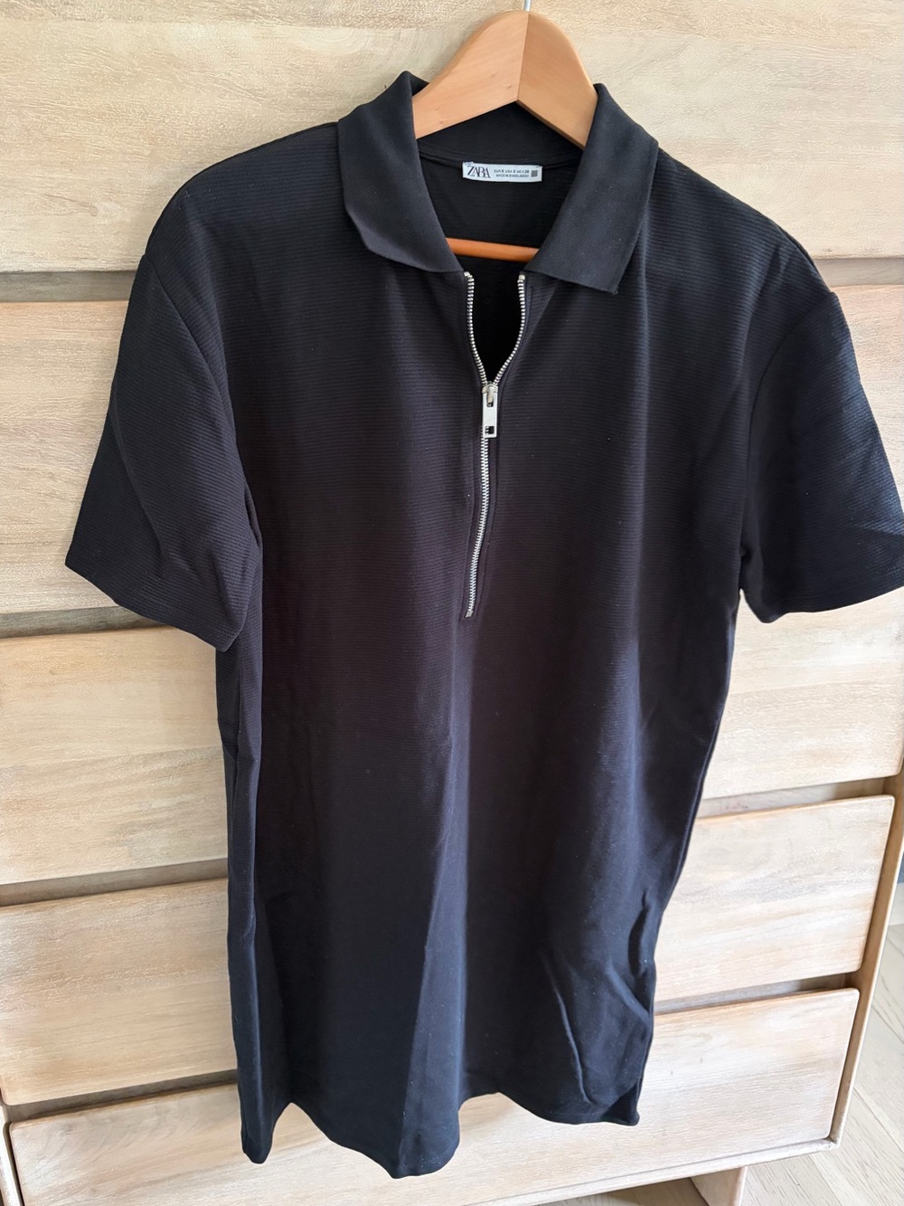 Zara Black Short-Sleeve Half-Zip Polo Dress